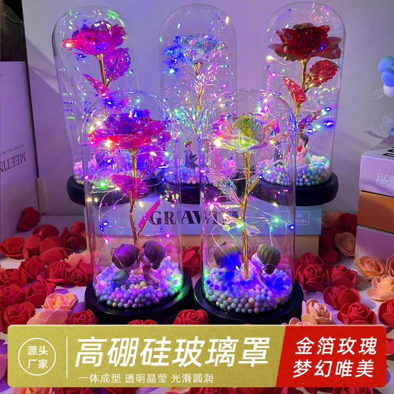 Flor eterna cubierta de vidrio lámina de oro rosa creativo regalo de San Valentín regalo de cumpleaños decoración ventas directas de la fábrica