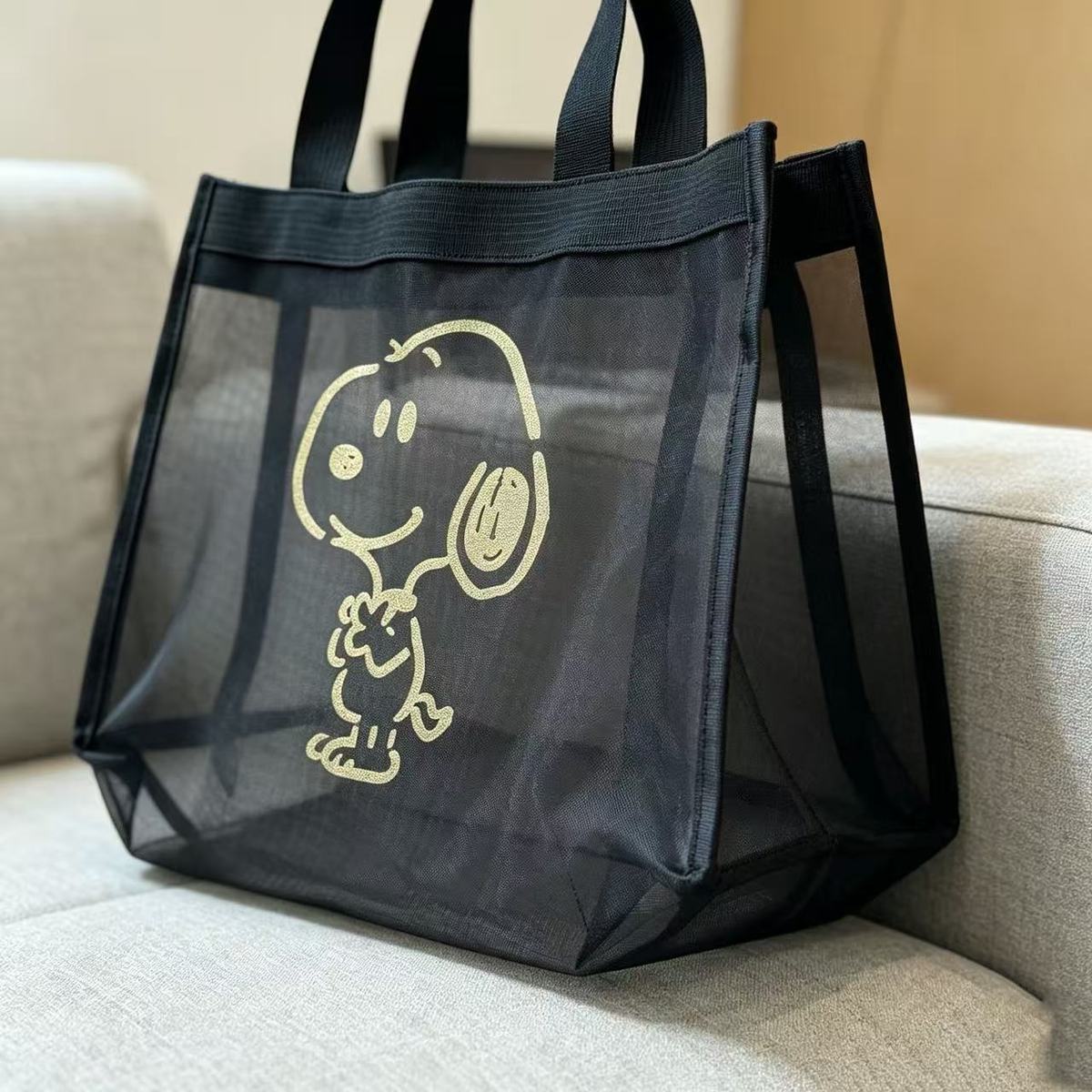 Snoopy Ağ Kumaş Taşınabilir Büyük Kapasiteli Şeffaf Ağ Basit Tasarım Günlük Çıkışlar Alışveriş Eşyaları İçin