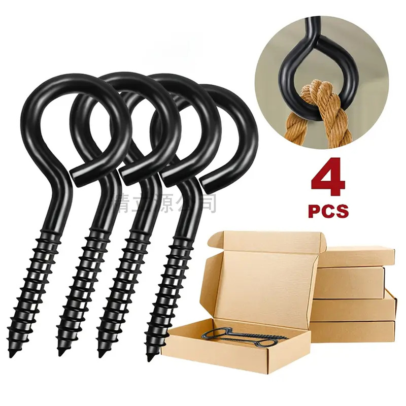 Cross-Border Supply 304 Stainless Steel Eyelet Screw Hook Electrophoresis Black Decorative Hook String Light Hook 9-Shaped Hook