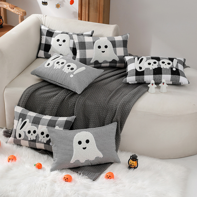 クロスボーダー新しいハロウィンゴーストBOO枕刺繍絶妙な立体クッションリビングルームソファバッククッションカバー|undefined