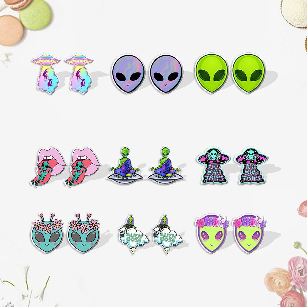 Fashion Alien Plastic Resin Epoxy Women's Ear Studs 1 Pair display picture 1