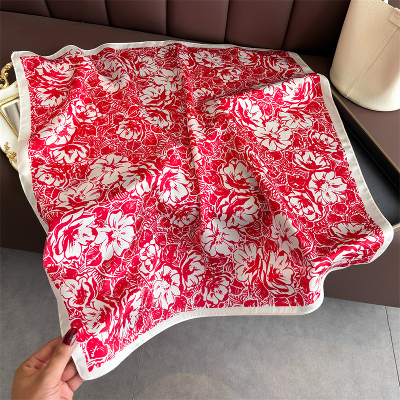 2025 Korean Fashion Printed Silk Scarf, High-End Shawl, Sun Protection Neck Scarf, Small Square Scarf, Headscarf, Women's Scarf
