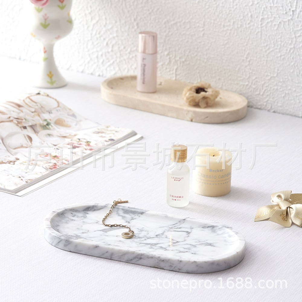 Paleta de mármol natural simple moderna, bandeja de almacenamiento de lavabo de baño, almacenamiento de llaves de entrada de cosméticos image 3