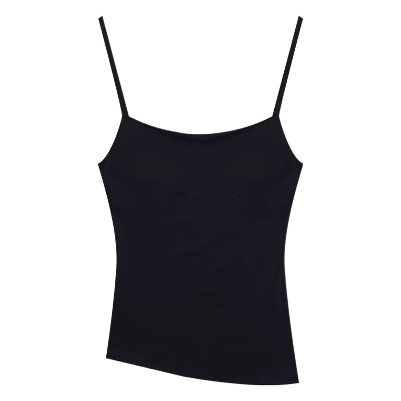 Japonés retro Hong Kong estilo puro algodón de una sola pieza irregular oblicua split camisola cómodo color sólido interior superior para las mujeres