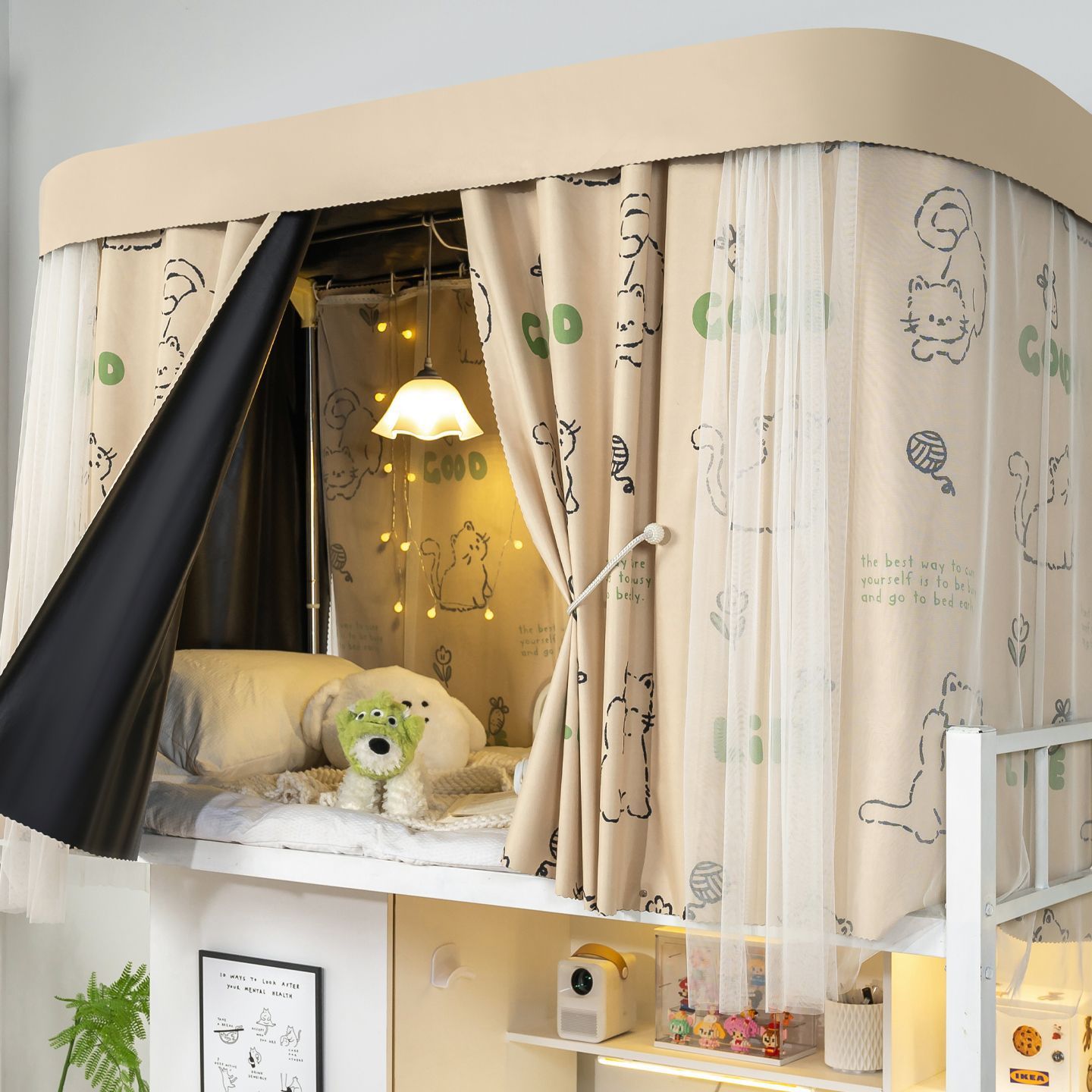 Cortina de cama especial en forma de U para dormitorio de estudiantes universitarios cortina de sombra fuerte cortina de doble riel deslizante cortina de sombra para dormitorio