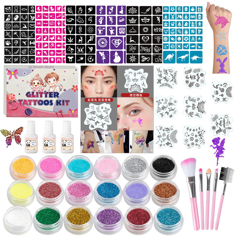 Cross-border glitter powder stage painting temporary tattoo suit body canthus totem hollow holiday party glitter powder makeup