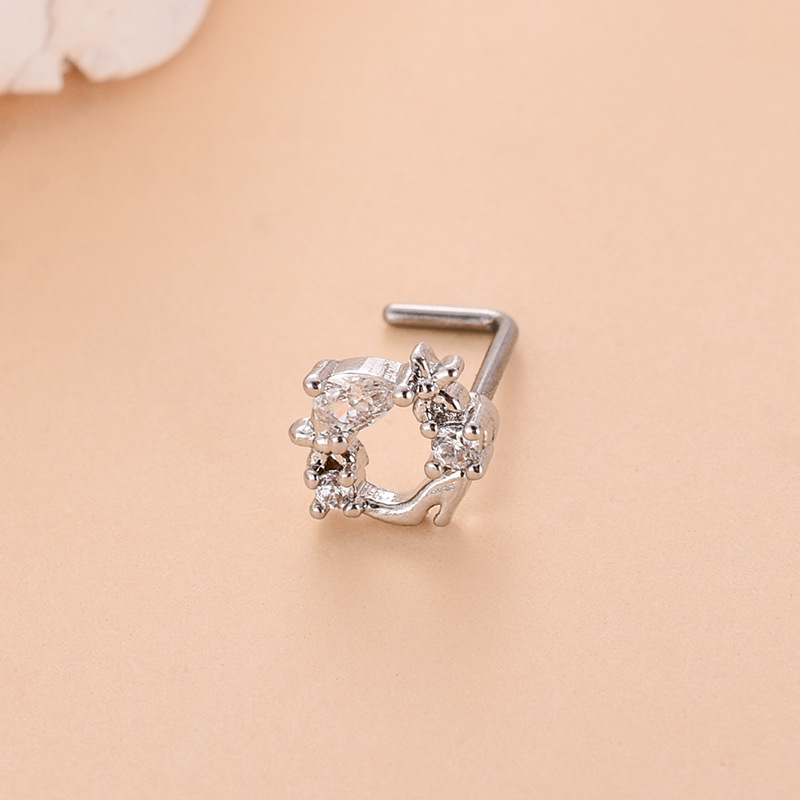 Fashion Heart Shape Butterfly Stainless Steel Copper Plating Inlay Zircon Nose Studs 1 Piece display picture 21