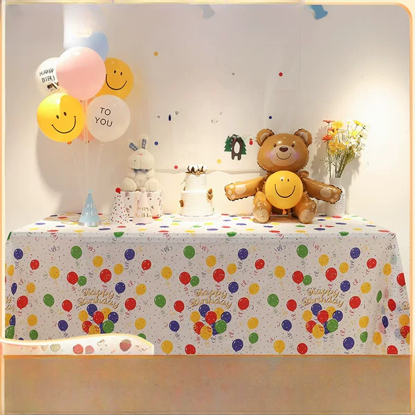Disposable peva plastic tablecloth thickened oil-proof cartoon balloon tablecloth birthday party kindergarten tablecloth wholesale