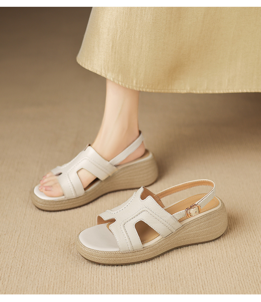 Sandal nữ quai chữ V đế dày mũi tròn hở ngón chân — màu trắng ngà chi tiết 5