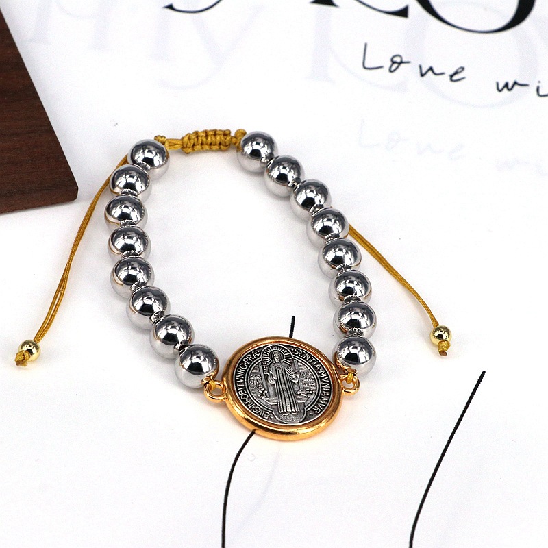 Beaded Design Wholesale Jewelry Casual Vintage Style Religion Human Saint Benedict Copper Gold Plated Beaded Bracelets