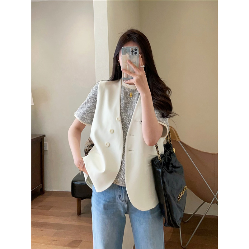 2025 spring and summer new fashion design sense! Sleeveless Suit Vest Stacked Curved V-Neck Ware for Small Women