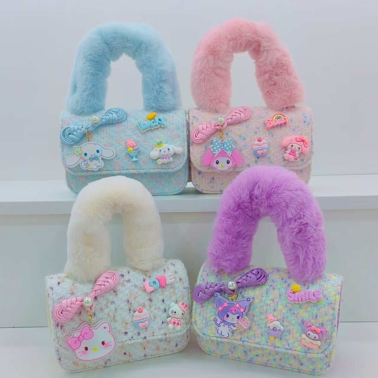 Bolso de peluche de estilo nacional, bolso de hombro para niños, bolso de cambio para niñas, bolso de moda, bolso cuadrado
