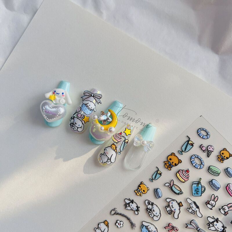 Tomoni Embossed Nail Art Stickers Japanese Style Hand-Painted Simple Little White Rabbit Nail Stickers Space Bear Nail Art Accessories