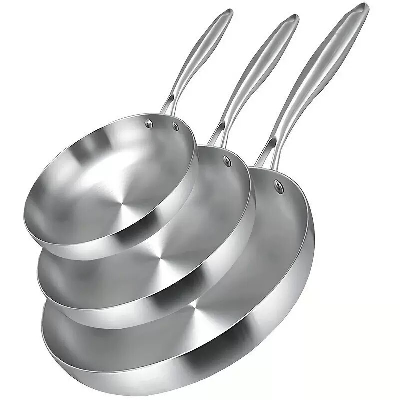 Cross-Border 304 Stainless Steel Frying Pan, Thickened Non-Coated Non-Stick Pan, Three-Layer Steel Household Kitchen Steak Frying Pan Cross-Border 304 Stainless Steel Frying Pan, Thickened Non-Coated Non-Stick Pan, Three-Layer Steel Household Kitchen Steak Frying Pan