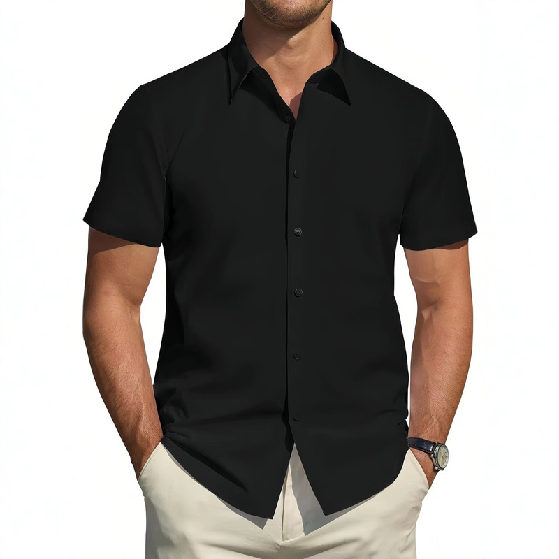 Chuanlu Cross-Border Men's Short-Sleeved Elastic Large-Size Shirt, No-Iron, Anti-Wrinkle, Thin Cardigan, Business Shirt, Men's Clothing