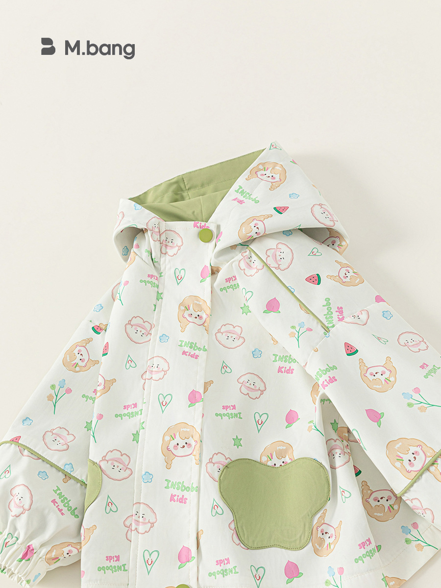 Yoobao ropa infantil de niñas ropa de otoño 2025 nueva niña impresa de manga larga bolsillo chaqueta con capuz para niños