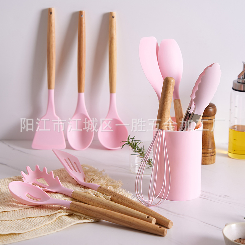 Cocina de silicona Juego de 12 piezas traje de utensilios de cocina de silicona de tamaño pequeño resistente a altas temperaturas espátula antiadherente cuchara de sopa batidor de huevos