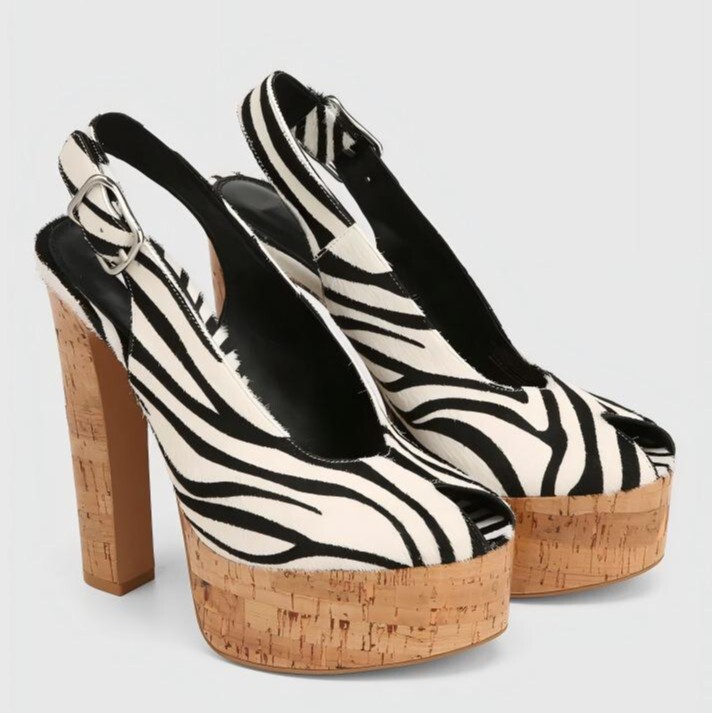 2026 New Model Cross-Border Exclusive Thick-Soled Platform Zebra Print Peep-Toe Backless European and American Foreign Trade High-Heeled Women's Shoes