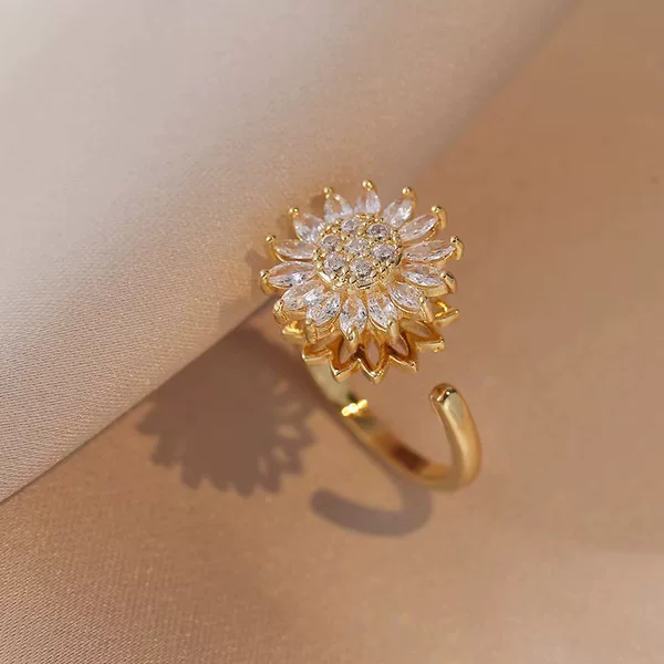 Ring for Women Cross-Border Micro-Embedded Flower Rotating Zircon Temperament Cool Style Full Diamond Love Ring Jewelry Wholesale