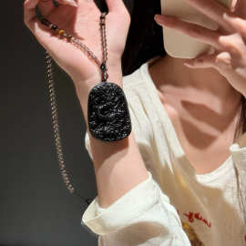 天然黑曜石龙牌吊坠项链男女款本命年挂件毛衣链