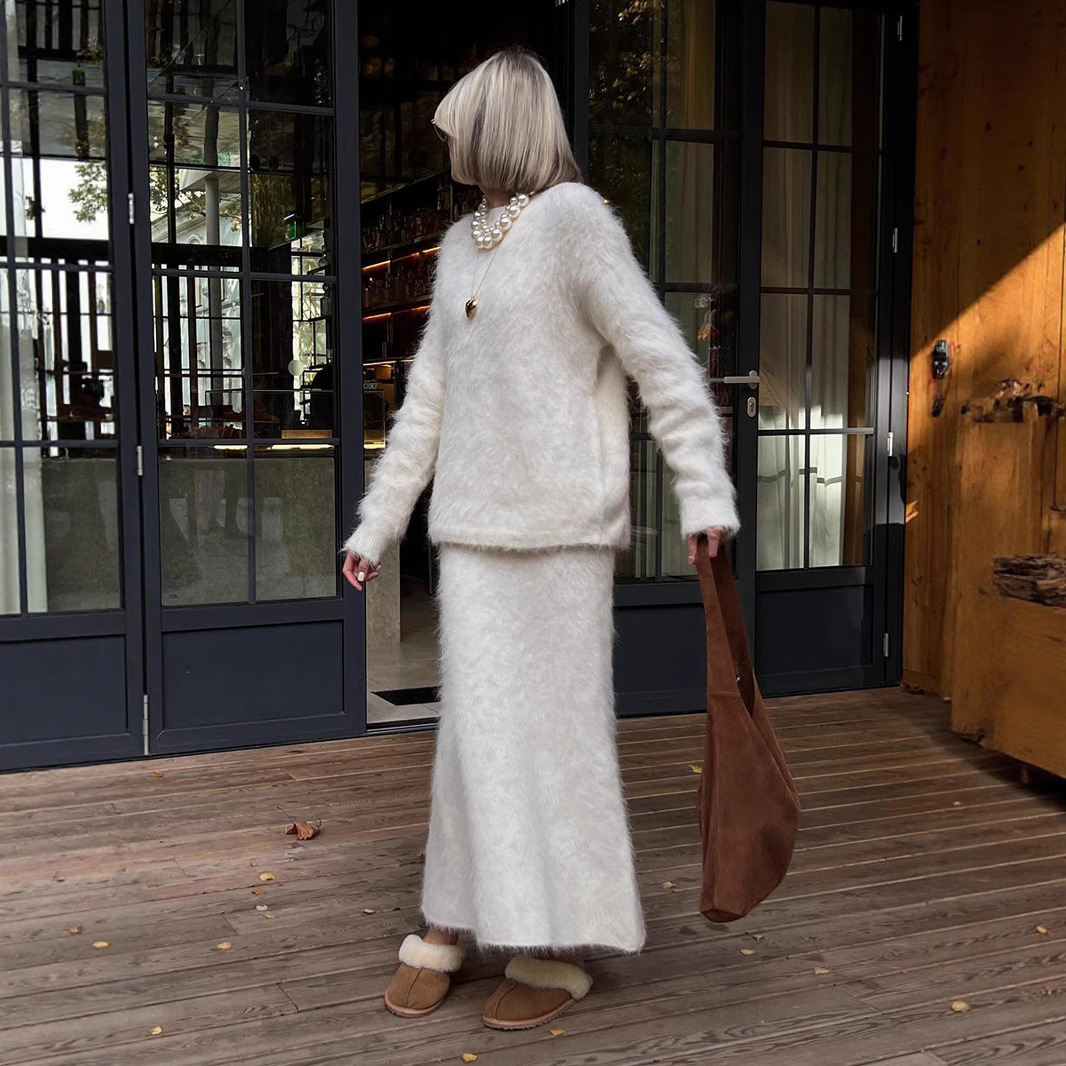 Cross-Border Pullover Rock Europäisch und Amerikanisch 2025 Herbst Winter Ins Style Strick-Zweiteiler-Set für Damen_voghion.com