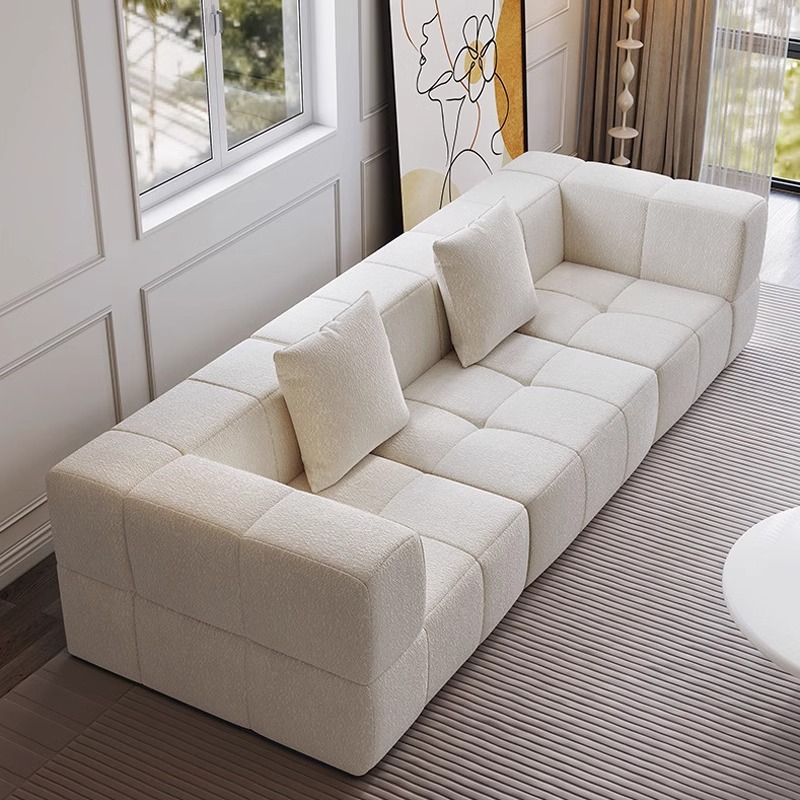 Sofá de compresión Paquete de compresión al vacío Sofá de estilo crema Sala de estar Apartamento pequeño Sofá de tela en línea recta minimalista italiano