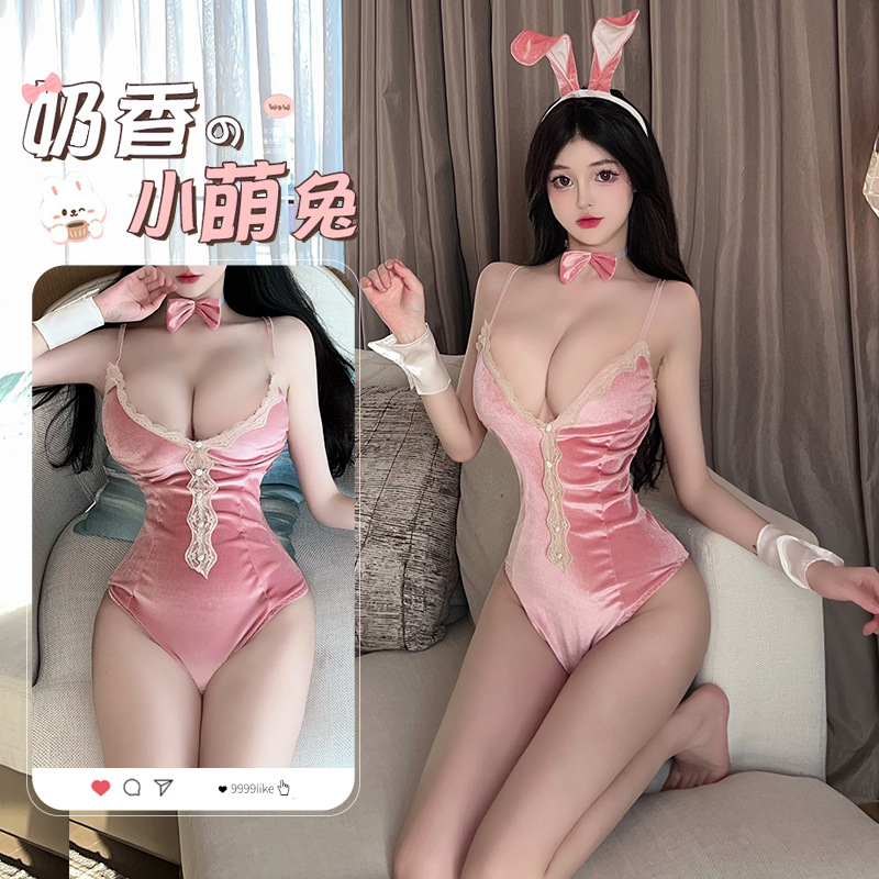 林林婷性感情趣内衣丝绒小胸纯欲兔女郎制服诱惑激情免脱睡衣8509