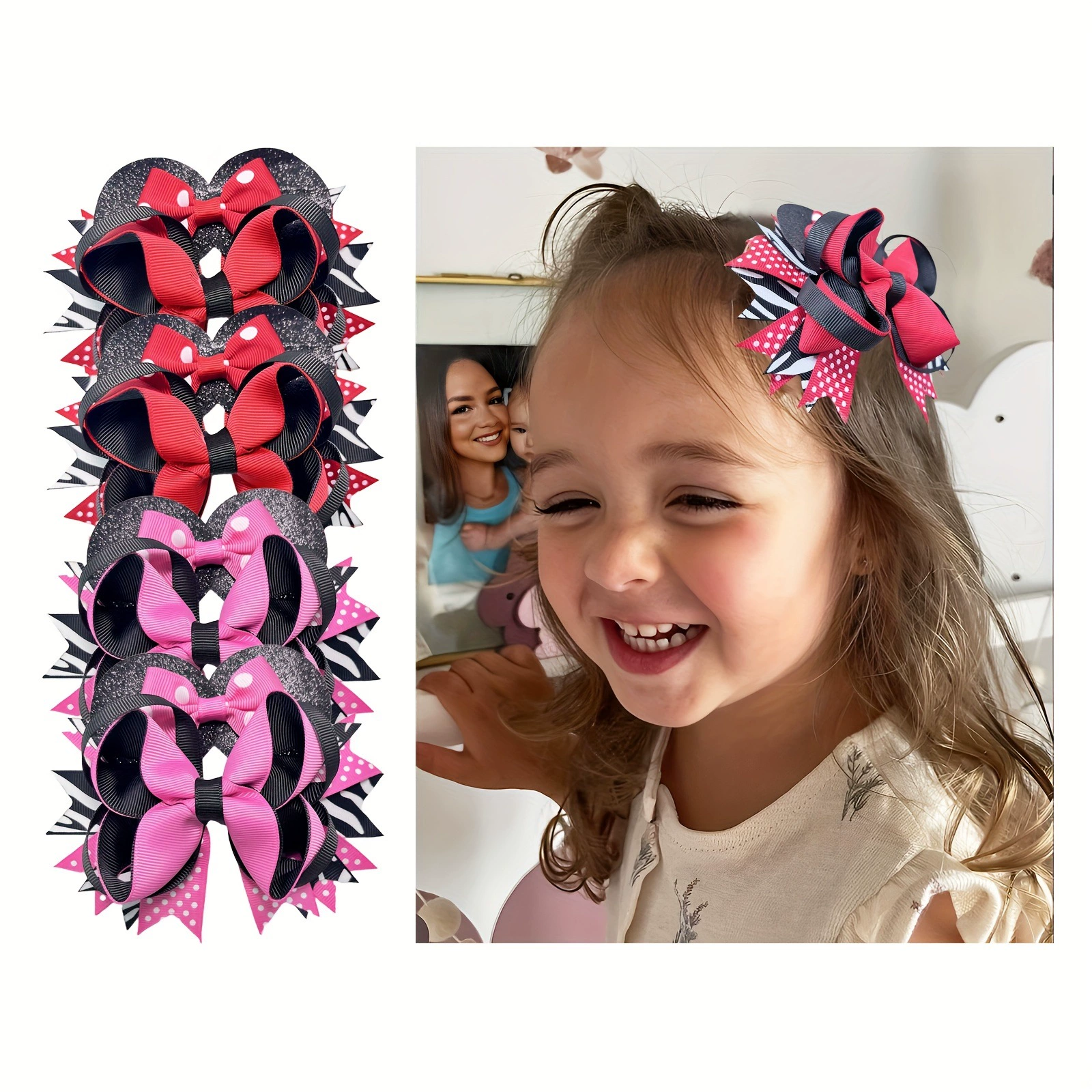 2025 новых кросс-бордерных дропшиппингов 5,5-дюймовых наборов из 4-х чёрных и розовых блестящих детских товаров в горошек