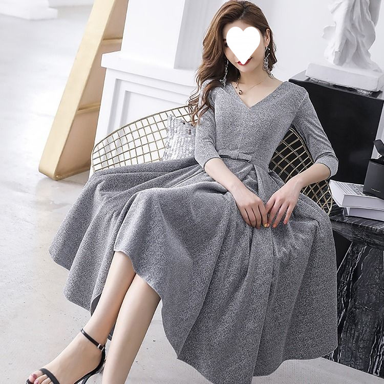 银灰小晚礼服女2025新款宴会气质中长款合唱连衣裙平时可穿