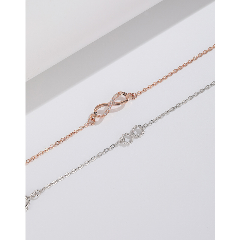 925 plata esterlina bucle ilimitado tobillera de 8 palabras para niñas simple estilo coreano nicho de alto grado Cadena de pierna verano Cadena de pie desnudo