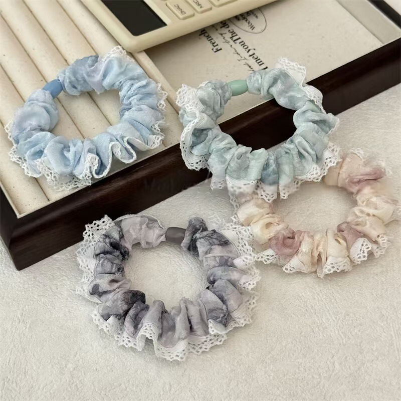 Cream-Style Tie-Dye Lace Hair Tie, High-Elasticity Hair Band, Sweet and Fashionable Scrunchie, Gentle Style Lace Trim Cream-Style Tie-Dye Lace Hair Tie, High-Elasticity Hair Band, Sweet and Fashionable Scrunchie, Gentle Style Lace Trim