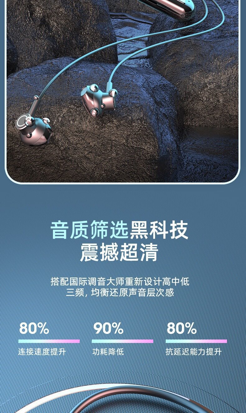 Neckband Bluetooth Earphone with Battery Display, Wireless Neck-Mounted Bluetooth Headset 5.3, Sports Dual-Battery Ultra-Long Standby Earphone