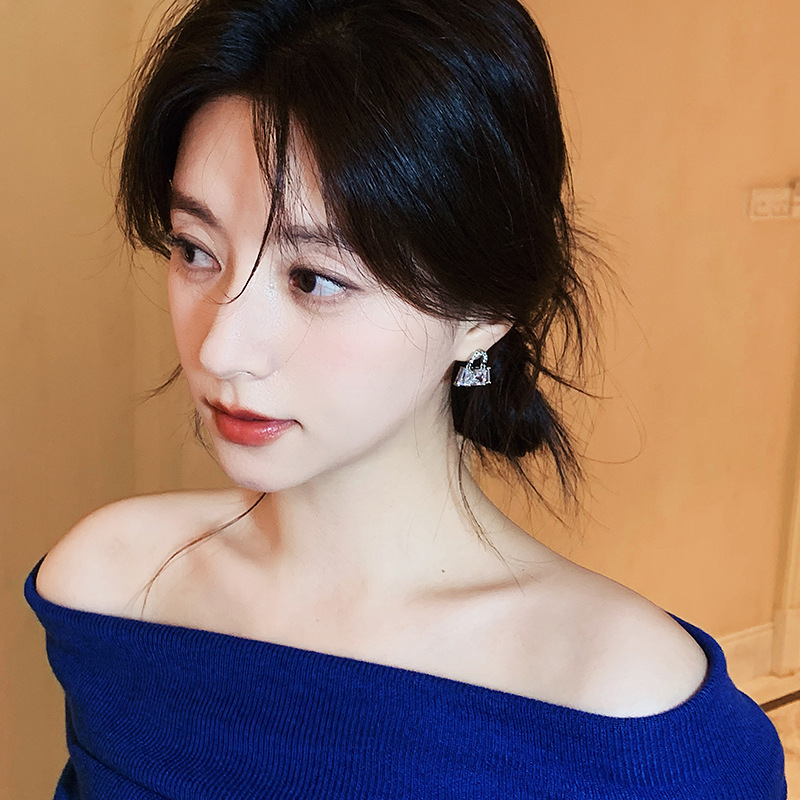银色满钻包包耳钉女轻奢高级感气质大气耳环2025新款精致独特耳饰|undefined