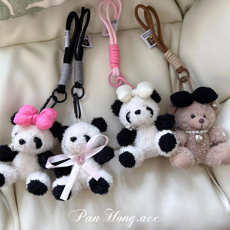 Cute panda girlfriends plush pendant bag schoolbag pendant Keychain Car keychain car hanging girl gift female