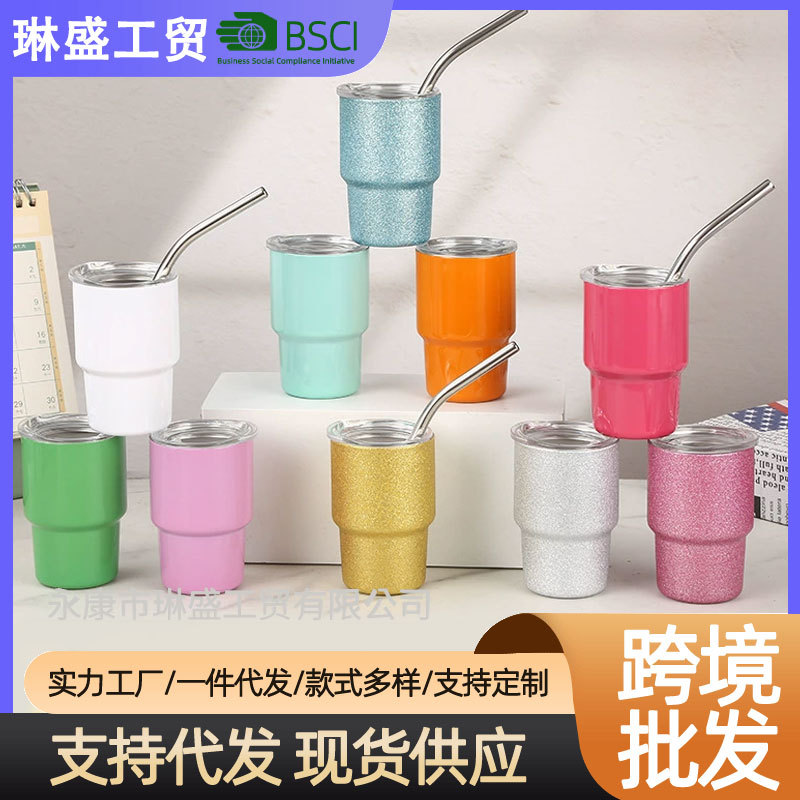 Mini vaso de vino pequeño de 3oz de cambio en frío transfronterizo Taza de aislamiento de acero inoxidable 304 Taza de paja de una y dos capas Taza de pequeña capacidad