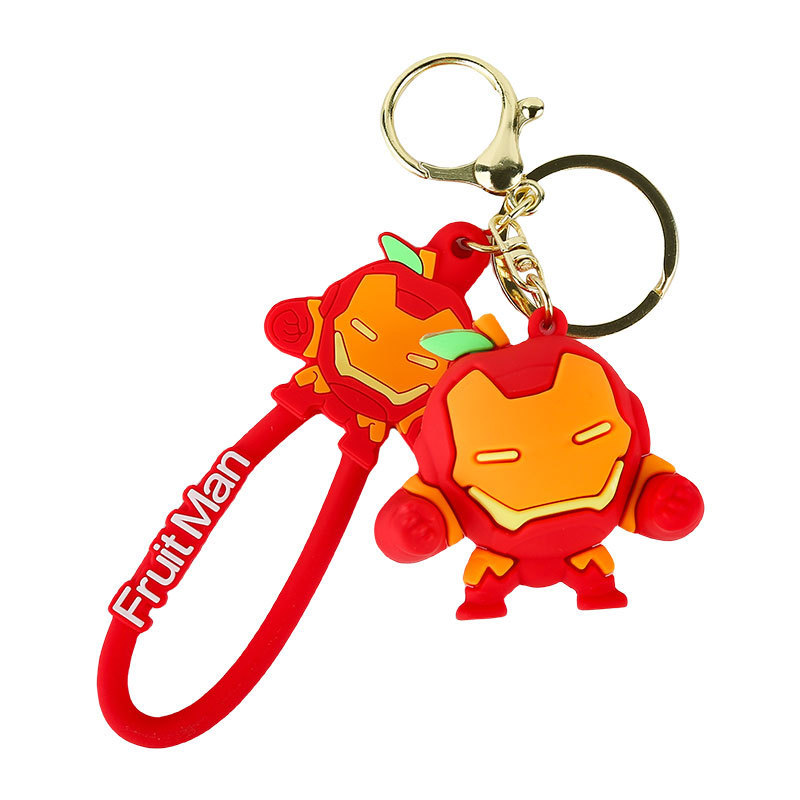 Fruita superhéroes llaveros femeninos lindos dibujos animados Iron Man bolsos de pareja colgante pequeño regalo al por mayor