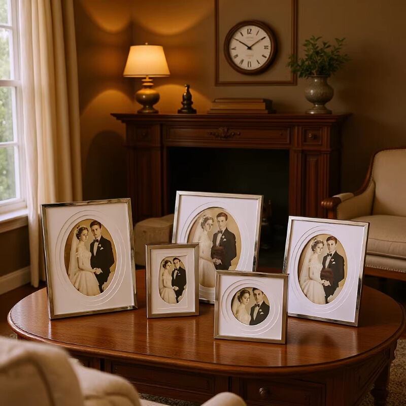 Simple Silver Metal Frame with Three-Layer Cardboard Inserts, Soft-Style Minimalist Photo Frame for Tabletop Display Simple Silver Metal Frame with Three-Layer Cardboard Inserts, Soft-Style Minimalist Photo Frame for Tabletop Display