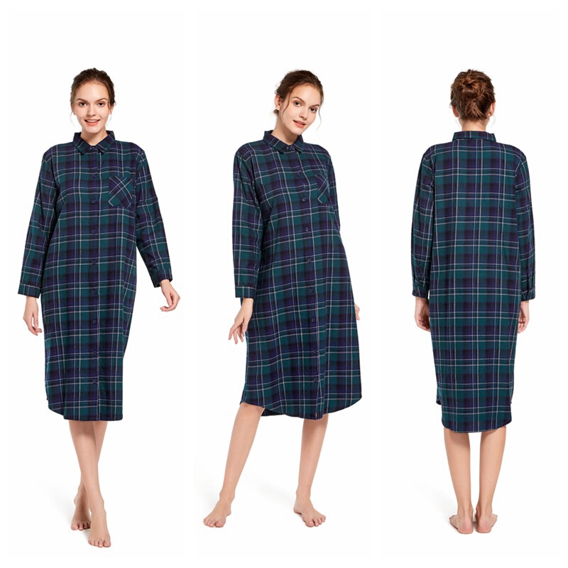 [Shirt collar extended nightgown] Autumn and winter women's extended velvet cotton pajamas cardigan shirt nightgown home clothes