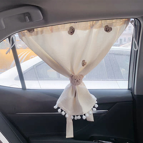 Korean style ins style plush three-dimensional bear head baby and child car sunshade straps car curtain ties and ropes