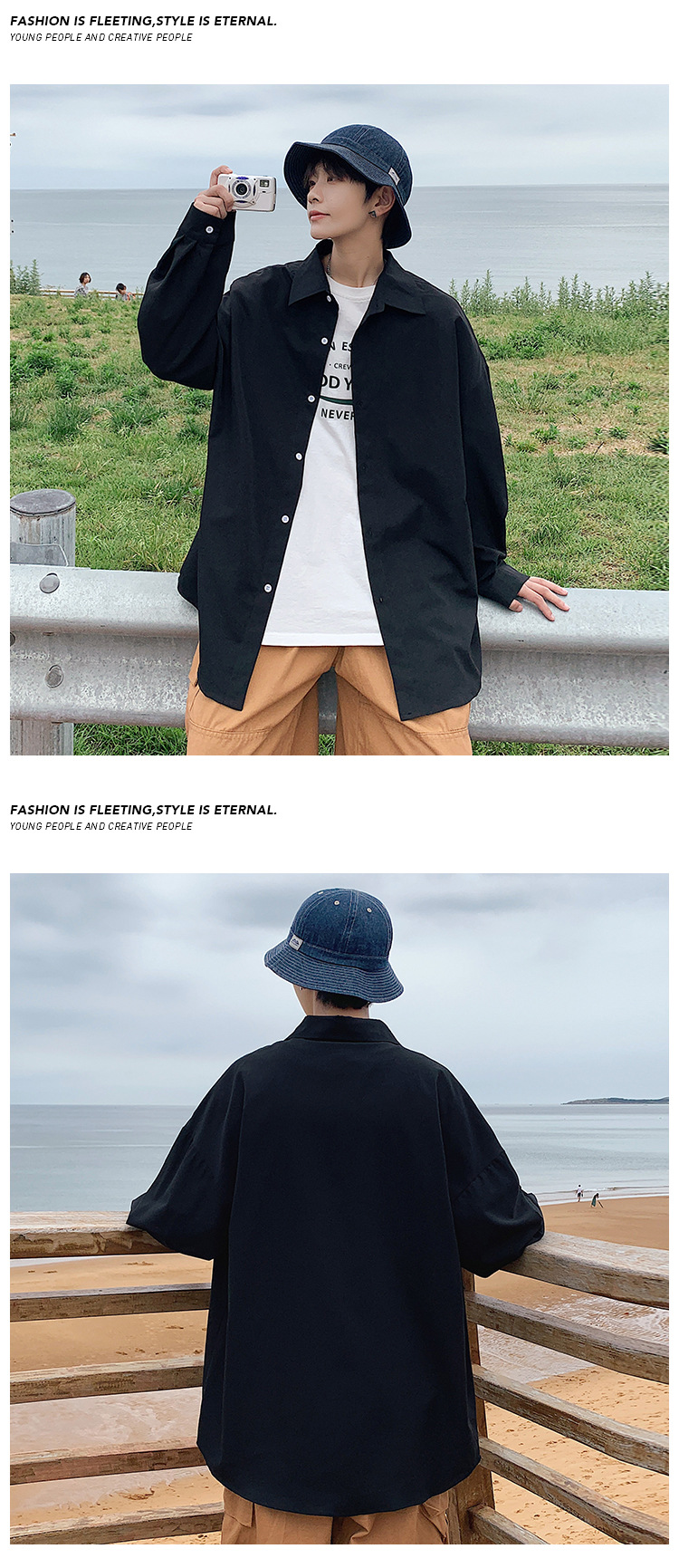 Solid Long Sleeve Shirt Jacket For Men Loose Casual Autumn Style_voghion.com