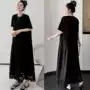 大码圆领中长款短袖连衣裙
