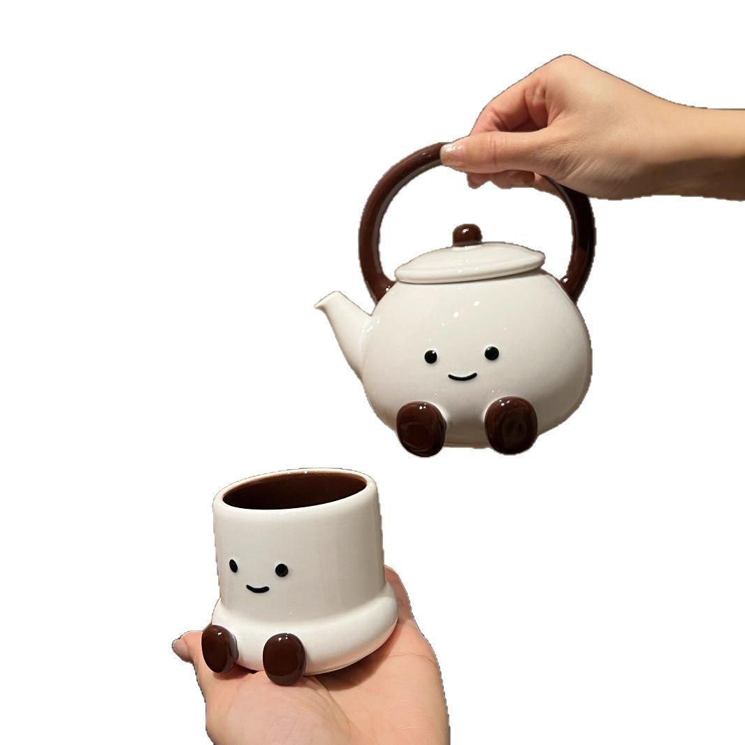 Pequeño libro rojo con el mismo estilo, pies gordos, taza de cerámica, juego de té, taza de agua de dibujos animados lindo para el hogar, tetera, caja de regalo, regalo