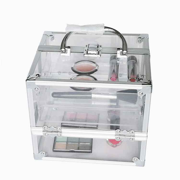新款热销 亚克力双开美妆工具箱 透明亚克力化妆箱 便携收纳储物