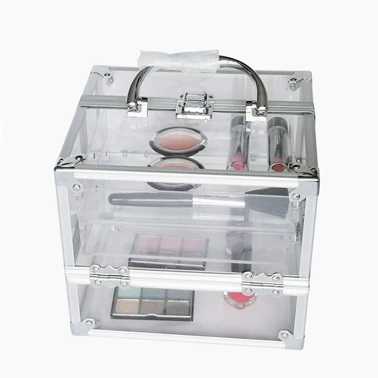 Новая популярная акриловая косметичка с двойным открыванием, прозрачный акриловый органайзер для макияжа, портативное хранение и организация.