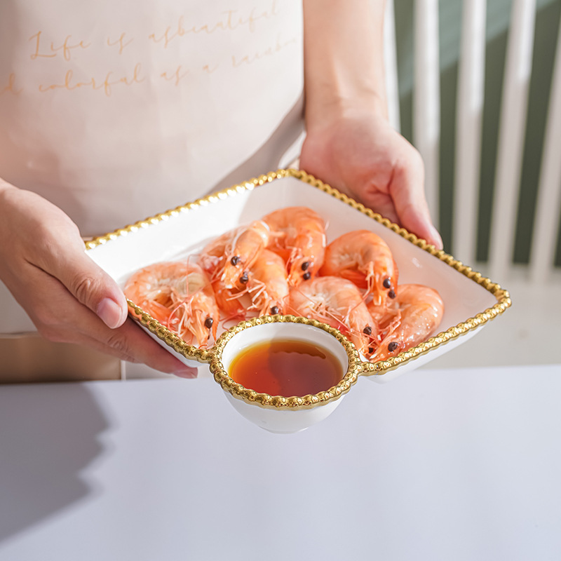 Placa de dumpling cuadrada nórdica con plato de inmersión personalizada hogar cerámica neta rojo desayuno plato creativo compartimento francés fritas