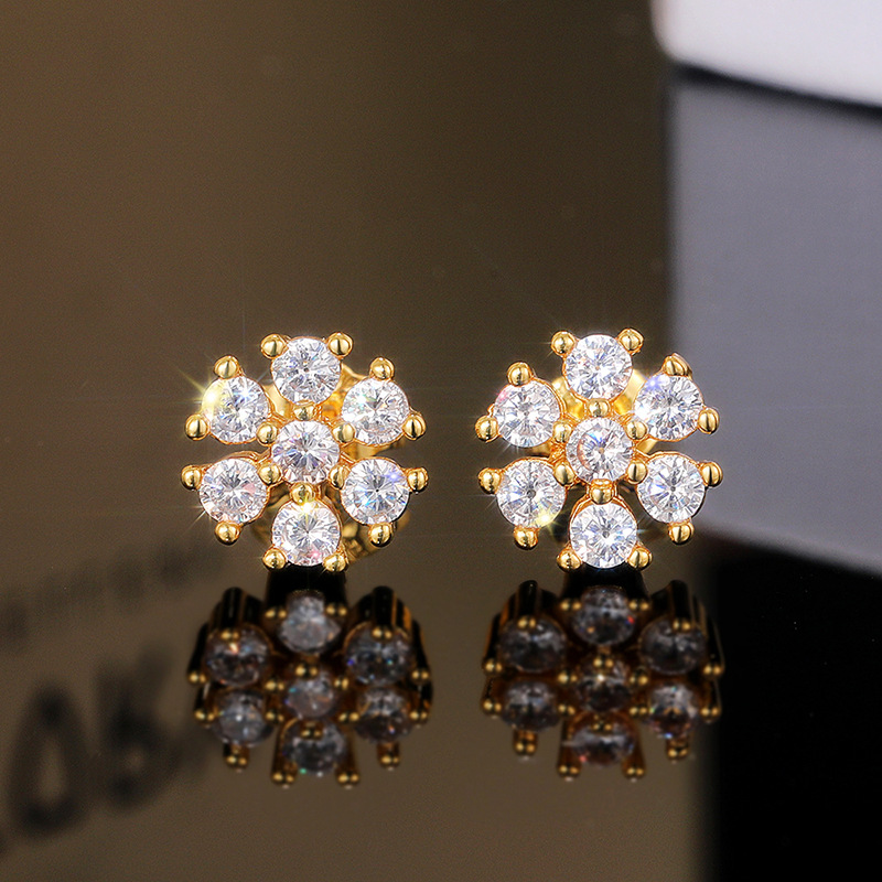 1 Pair Simple Style Flower Inlay Copper Zircon Ear Studs display picture 6