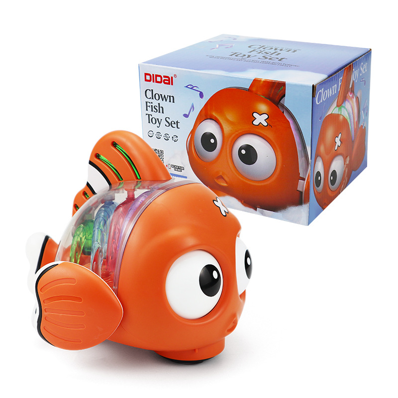 Nuevo estilo transfronterizo eléctrico universal transparente pez luz música ojos girando pez oscilante juguetes eléctricos para niños al por mayor