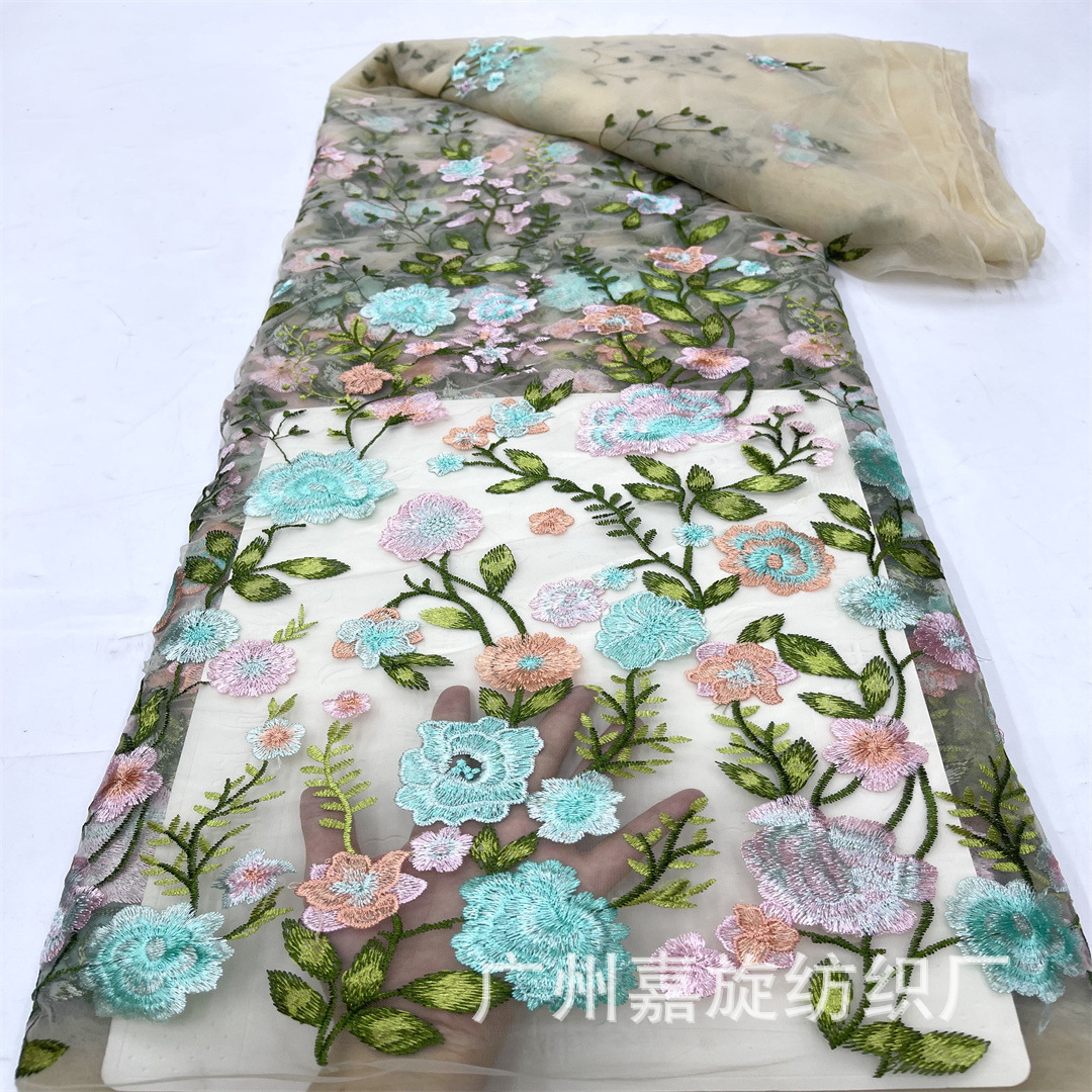 Patrón Vintage bordado encaje Malla tela europea y americana vestido de novia vestido encaje bordado tela JX4088