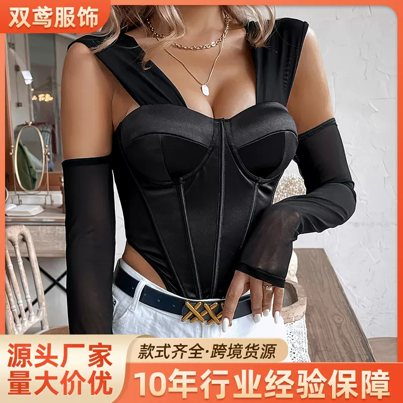 跨境欧美纯欲风性感辣妹修身抹胸鱼骨吊带背心女装夏季新款上衣