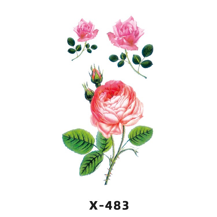 Arco de flor pequeña pegatinas de tatuaje fresco 3D dibujos animados transfronterizo Henna rosa impermeable texto en inglés pegatinas de tatuaje